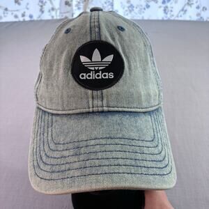 Adidas Originals Denim Wash Strapback Hat Trefoil Logo Blue Dad Cap